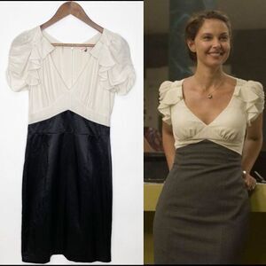 Rebecca Taylor Silk Ruffle Combo Dress Black Ivory Size 8